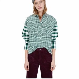 Zara Green Contrasting Gingham Top with Ruffles